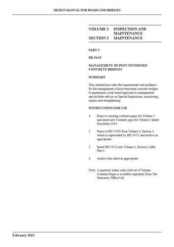 Design manual for roads and bridges: Vol. 3: Highway structures: inspection and maintenance, Section 2: Maintenance, Part 5: Management of post-tensioned concrete bridges - Click to Buy