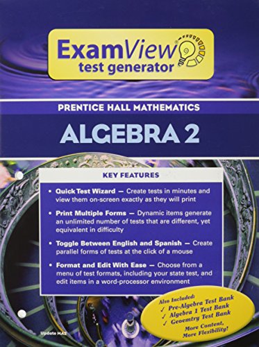 PRENTICE HALL MATH ALGEBRA 2 EXAMVIEW TEST GENERATOR BOOKLET WITH CD 2004C - Click to Buy
