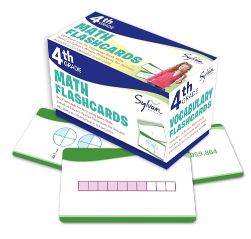 4th Grade Math Flashcards: 240 Flashcards for Improving Math Skills (Place Value, Comparing Numbers, Rounding Numbers, Fractions, Decimals, Measurements, Geometry) (Sylvan Math Flashcards) - Click to Buy