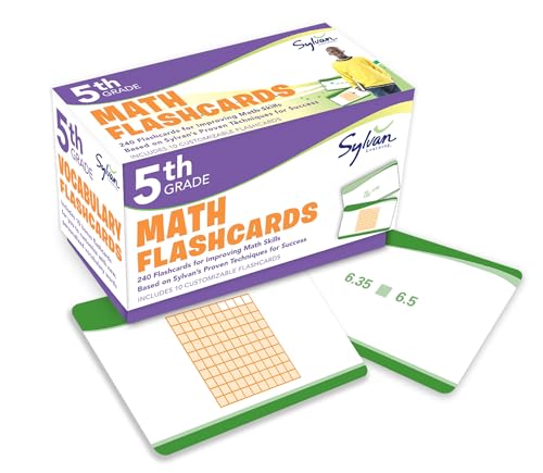 5th Grade Math Flashcards: 240 Flashcards for Improving Math Skills (Decimals, Fractions, Percents, Adding and Subtracting Fractions, Geometry) (Sylvan Math Flashcards) - Click to Buy