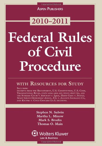 Federal Rules of Civil Procedure With Resources for Study 2010-2011 - Click to Buy