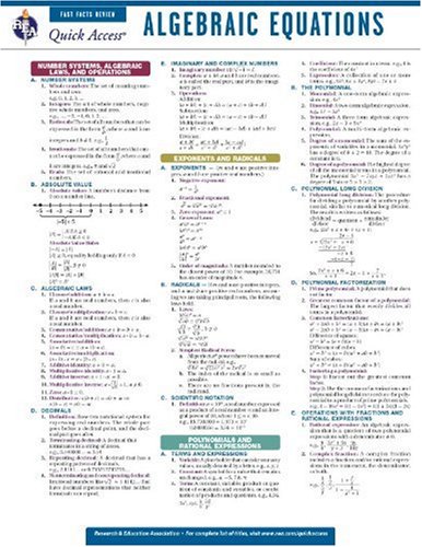 Algebra Equations Quick Access Card - Click to Buy