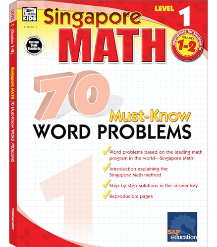 Singapore Math – 70 Must-Know Word Problems Workbook for 1st, 2nd Grade Math, Paperback, Ages 6–8 with Answer Key (Volume 6) - Click to Buy