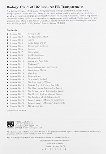 BIOLOGY: CYCLES OF LIFE RESOURCE FILE TRANSPARENCIES - Click to Buy