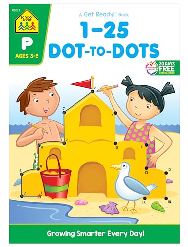 School Zone Numbers 1-25 Dot-to-Dots Workbook: 32 Pages, Preschool, Kindergarten, Connect the Dots, Numerical Order, Counting, Ages 3 to 5 (Get Ready! Book Series) - Click to Buy