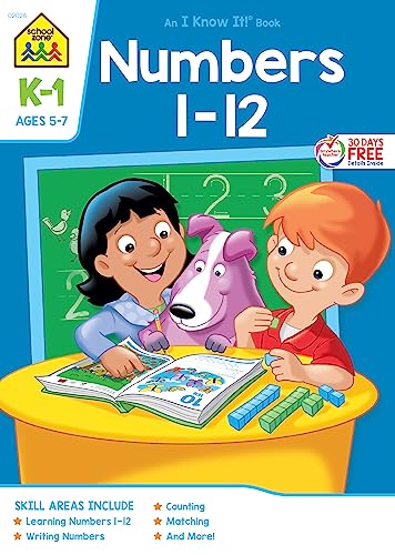School Zone - Numbers 1-12 Workbook - Ages 5 to 6, Kindergarten, 1st Grade, Number Words, Writing, Tracing, Counting, and More (School Zone I Know It!® Workbook Series) - Click to Buy
