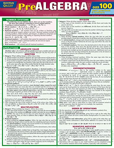 Pre-Algebra Quizzer: QuickStudy Laminated Reference Guide - Click to Buy