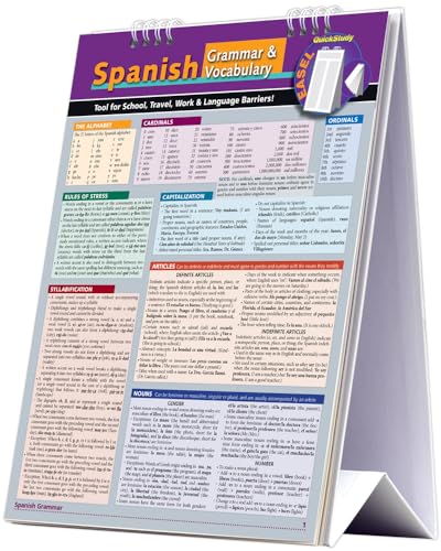Spanish Grammar & Vocabulary Easel Book: A Quickstudy Reference Tool for School, Work & Language Barriers: Reference, Remind, Study & Know - Click to Buy