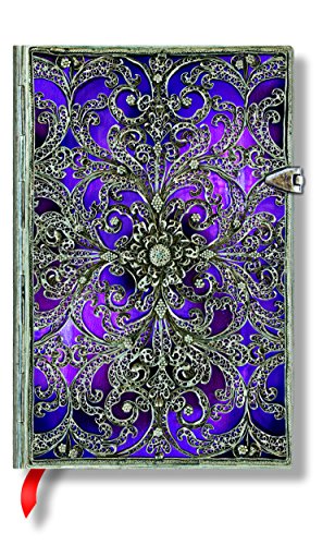 Paperblanks Silver Filigree Aubergine Mini Notebook with Unlined Pages - Click to Buy