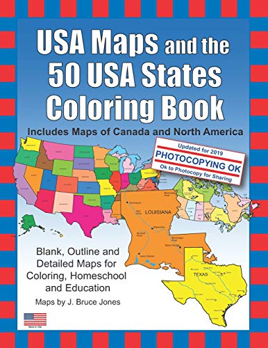 USA Maps and the 50 USA States Coloring Book: Includes Maps of Canada and North America