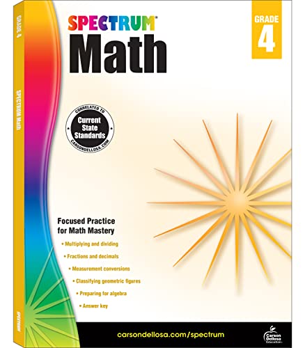 Spectrum 4th Grade Math Workbooks, Ages 9 to 10, 4th Grade Math, Multiplication, Division, Fractions, Decimals, Algebra, Measurement Conversions, and Geometry Workbook - 160 Pages - Click to Buy