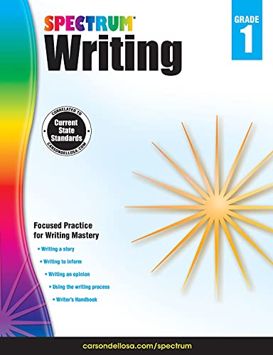 Spectrum First Grade Writing Workbook, Ages 6 to 7, Grade 1 Writing, Informative, Opinion, Letters, and Story Writing Prompts, Writing Practice for Kids - 112 Pages - Click to Buy