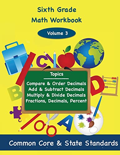 Sixth Grade Math Volume 3: Compare and Order Decimals, Add and Subtract Decimals, Multiply and Divide Decimals, Fractions, Decimals, Percents - Click to Buy