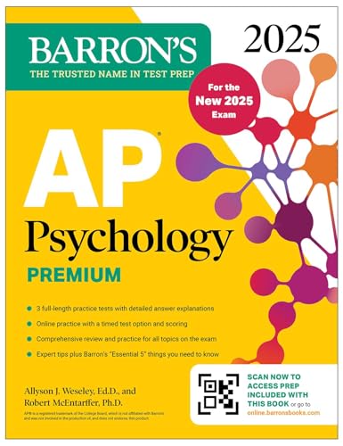 AP Psychology Premium, 2025: Prep Book for the New 2025 Exam with 3 Practice Tests + Comprehensive Review + Online Practice (Barron's AP Prep) - Click to Buy