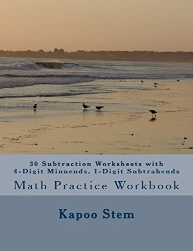 30 Subtraction Worksheets with 4-Digit Minuends, 1-Digit Subtrahends: Math Practice Workbook - Click to Buy