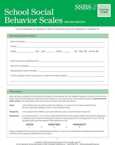School Social Behavior Scales Rating Form - Click to Buy