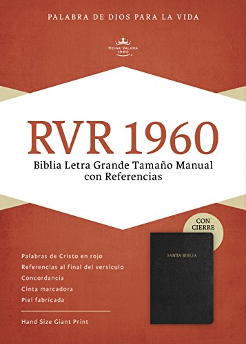 RVR 1960 Biblia Letra Grande Tamaño Manual, negro piel fabricada con índice y cierre
