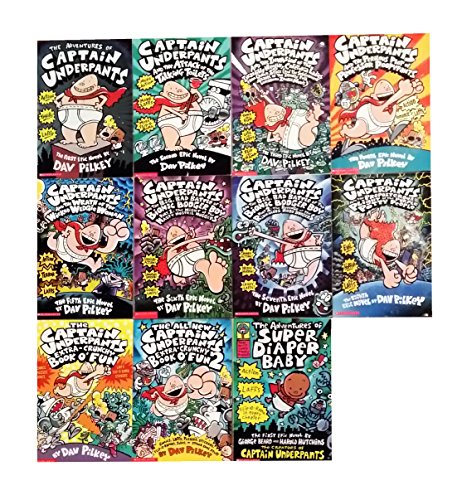 Captain Underpants Series - Complete 11 Book Collection - Adventures of Captain Underpants, Captain Underpants and the Preposterous Plight of the Purple Potty People, Captain Underpants and the Big, Bad Battle of the Bionic Booger Boy, Part 1 - Click to Buy