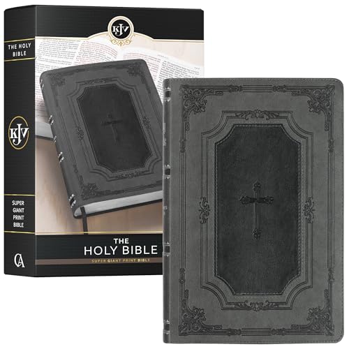 KJV Holy Bible, Super Giant Print Faux Leather Red Letter Edition - Thumb Index & Ribbon Marker, King James Version, Gray/Black (KJV Super Giant Print Editions) - Click to Buy