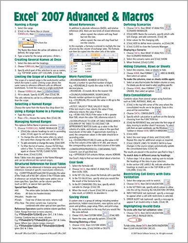 Microsoft Excel 2007 Advanced & Macros Quick Reference Guide (Cheat Sheet of Instructions, Tips & Shortcuts - Laminated Card) - Click to Buy
