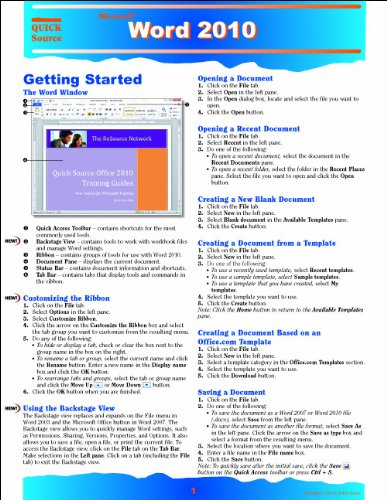 Word 2010 Quick Source Reference Guide