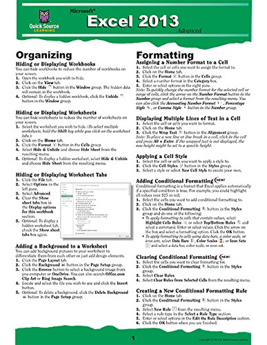 Excel 2013 Advanced Quick Source Reference Guide - Click to Buy