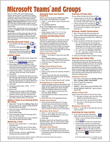 Microsoft Teams and Groups for Office 365 Quick Reference Guide (Cheat Sheet of Instructions, Tips & Shortcuts - Laminated Card) - Click to Buy