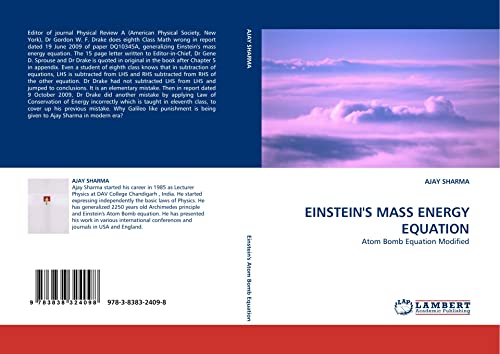 EINSTEIN'S MASS ENERGY EQUATION: Atom Bomb Equation Modified - Click to Buy