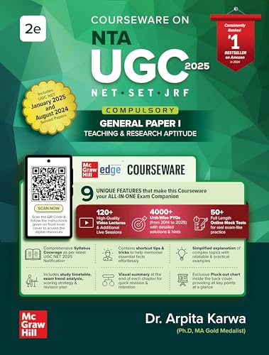 Courseware on NTA UGC NET Paper 1 2025 by Arpita Karwa: Teaching & Research Aptitude | 2nd Edition (Latest) | 4000+ Solved Unit-wise Previous Years' Questions (2014 - 2025) - PYQs | 120+ Video Lectures, Infographics, Mind Maps and Flash Cards | 50 Full-length Solved Mock Test Papers with Performance Analytics | Quiz Stations and Score Boosters | Colorful Pluck-out Chart for Quick Revision | Author Webinars and Doubt Clearing Sessions - Click to Buy