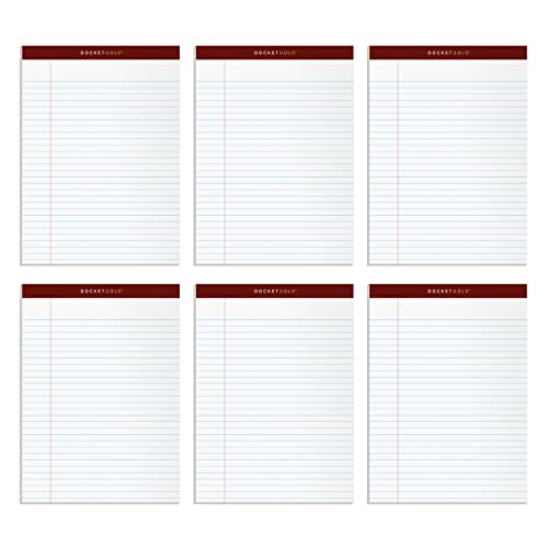 TOPS Docket Doré Tablette d'écriture, 8–1/2 x 11–3/10,2 cm, perforé, Blanc, Legal/large Rule, 50 feuilles par bloc, 6 blocs par lot (99709)