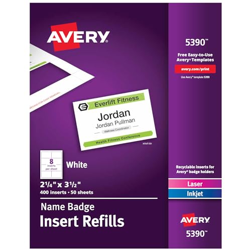 Avery Name Badge Inserts, 2.25 x 3.5 Inches, Box of 400 (05390) - Click to Buy