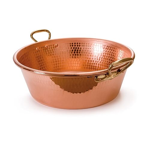Mauviel M'Passion 1.2mm Hammered Copper Jam Pan with Brass Handles, 9.4-qt, Made in France - Click to Buy
