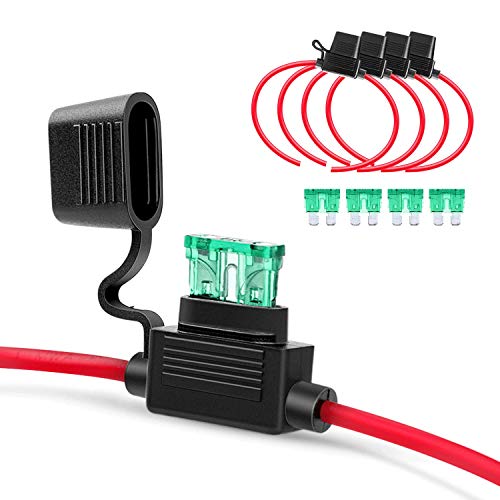 Nilight GA0004 5Pack 12AWG Inline Wiring Harness 12 Gauge ATC/ATO Automotive Holder with 30A Fuse Blade Standard Plug Socket-5 Pack