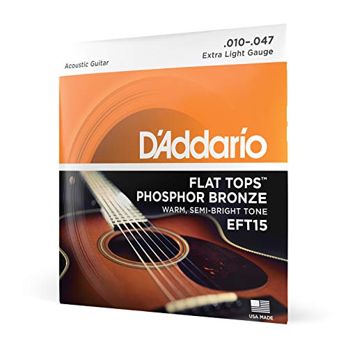 D'Addario Flat Tops Acoustic Guitar Strings, Phosphor Bronze Coated, EFT15, Extra Light Gauge 10-47, 6-String Set, Pack of 1 - Click to Buy