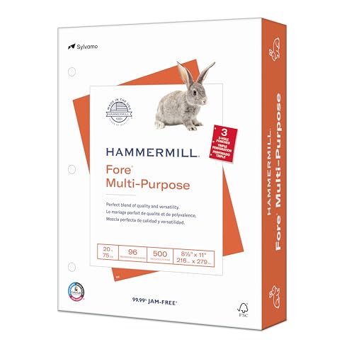 Hammermill Printer Paper, Fore Multipurpose 20 lb Copy Paper, 3 Hole - 1 Ream (500 Sheets) - 96 Bright, Made in The USA - Click to Buy