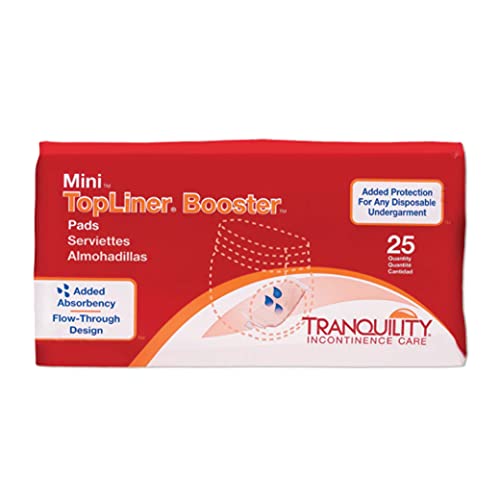 Tranquility TopLiner Disposable Booster Pads, Mini (10.5" x 2.75"), Flow-Through Design with Adhesive Strip for Max Absorption, Adult Unisex, 25ct Bag - Click to Buy