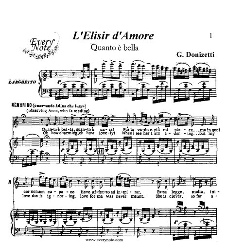 Donizetti: L'Elisir d'Amore - Quanto e bella - Nemorino, tenor: Instantly download and print sheet music - Click to Buy