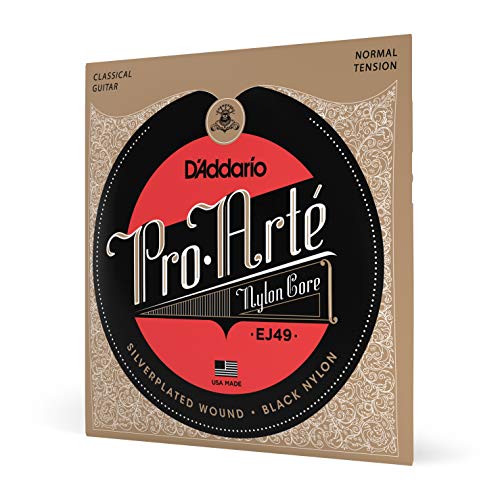 D'Addario Guitar Strings - Pro-Arte Classical Guitar Strings - EJ49 - Nylon Guitar Strings - Silver Plated Wound, Black Nylon Core - Normal Tension - Click to Buy