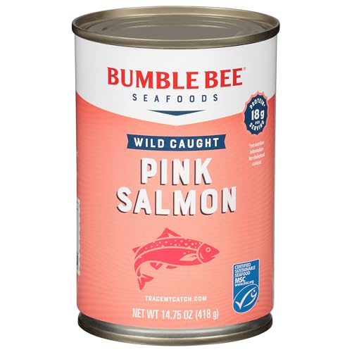 Bumble Bee Canned Pink Salmon, 14.75 oz Can - Premium Wild Caught Salmon with Skin & Bones - 18g Protein per Serving - MSC Certified Sustainable Seafood, Non-GMO, Gluten Free, Kosher - Click to Buy
