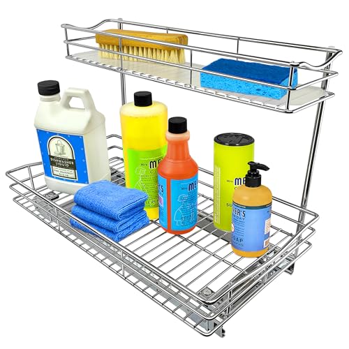 Lynk Professional Roll Out Under Sink Cabinet Organizer - Pull Out Two Tier Sliding Shelf - 11.5 in. wide x 21 inch deep - Chrome - Click to Buy