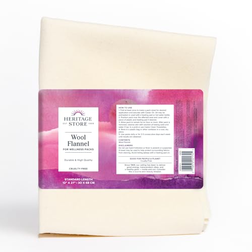 HERITAGE STORE Wool Flannel for Castor Oil Pack, Reusable & Highly Absorbent, Creates a Soothing Heat Compress for Abdomen, Joints & Other Areas, Cruelty Free, 12 x 27 in - Click to Buy