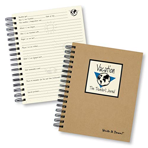 Write it Down series by Journals Unlimited, Guided Journal, Vacation, The Traveler's Journal, Full-size 7.5"x 9", Kraft Hard Cover, Made in USA