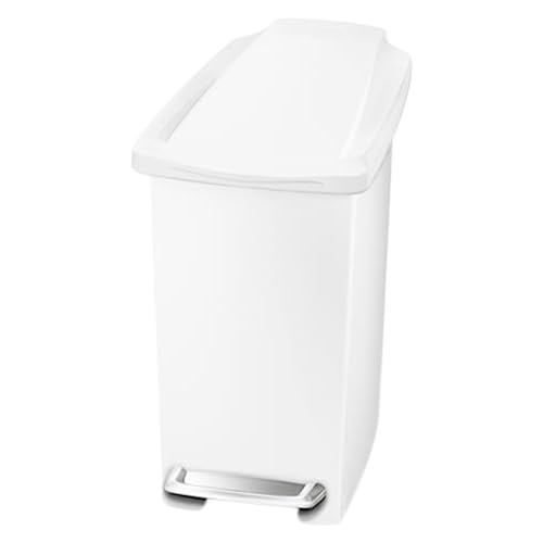 simplehuman 10 Liter / 2.6 Gallon Compact Slim Bathroom or Office Step Trash Can, White Plastic - Click to Buy