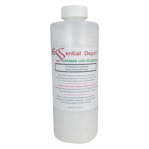 Potassium Hydroxide Flakes KOH, 2 lbs Caustic Potash Anhydrous KOH Dry Electrolyte - HDPE Container with resealable Child Resistant Cap - Click to Buy