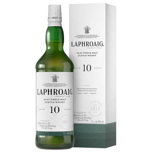 Laphroaig 10 Jahre | Islay Single Malt Scotch Whisky | einzigartig rauchig-torfiger Geschmack, 40% vol, 700 ml ( Die Geschenkverpackung kann variieren) - Click to Buy