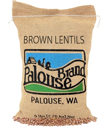 Small Brown Dry Lentils | Family Farmed in Washington State | 100% Desiccant Free | 5 lbs Plastic Free Packaging | Non-GMO Project Verified | 100% Non-Irradiated | Kosher | Field Traced | Burlap Bag