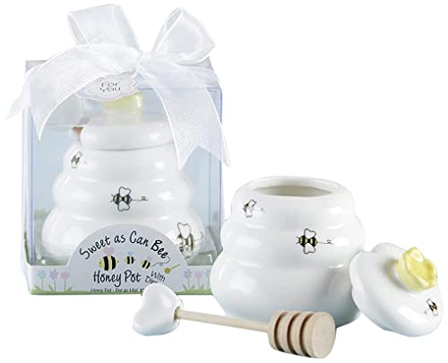 Kate Aspen Sweet as Can Bee Ceramic Honey Pot with Wooden Dipper