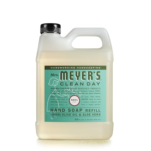 MRS. MEYER'S CLEAN DAY Hand Soap Refill, Made with Essential Oils, Biodegradable Formula, Basil, 33 fl. oz - Click to Buy