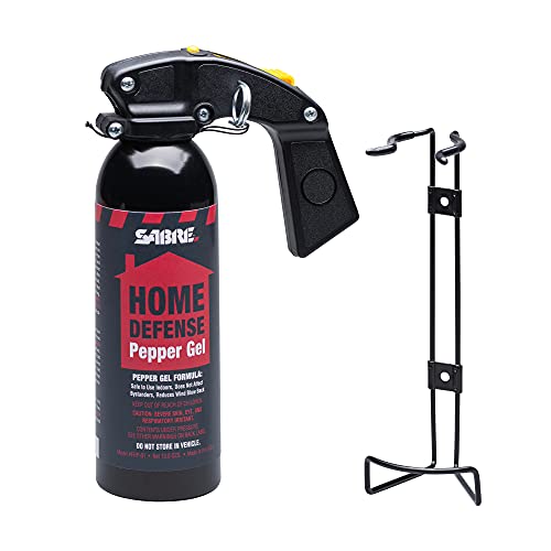 SABRE Red Home Defense Pepper Gel With Wall Mount For Easy Access, Max Strength OC Spray, UV Marking Dye Helps Identify Suspects, Full Hand Grip For More Accurate Aim, Secure Pin Safety, 32 Bursts - Click to Buy