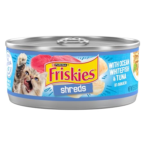 Purina Friskies Shreds With Ocean Whitefish and Tuna in Sauce Wet Cat Food - (Pack of 24) 5.5 oz. Cans